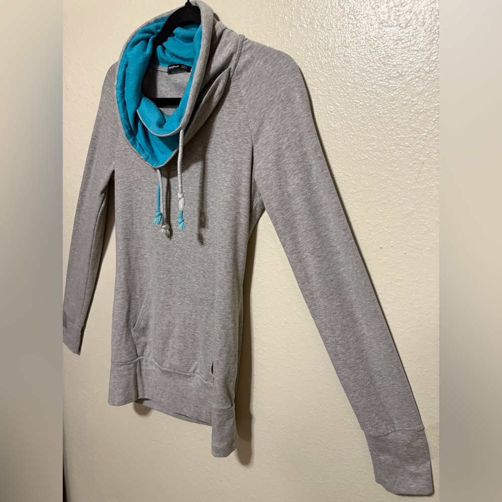 Patty Boutik Cowl Neck Hoodie Gray Blue Pullover Sweatshirt L - Picture 3 of 6